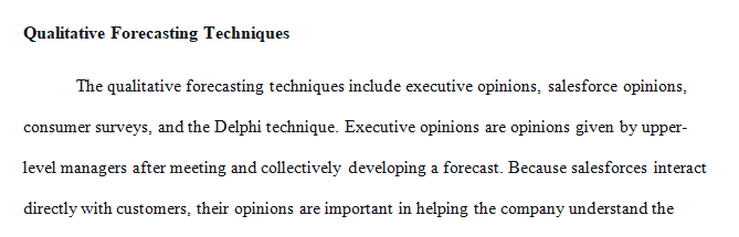 Describe four qualitative forecasting techniques.