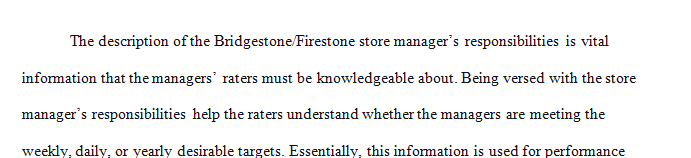 Do you consider the description of the Bridgestone Firestone store manager's responsibilities important