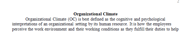 Write a journal on Organizational climate.