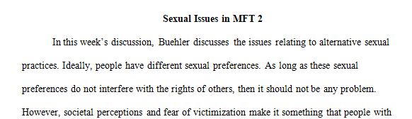 Sexual Issues in MFT Discussion Post