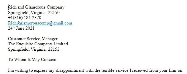 Write a professional complaint letter utilizing the format and tips provided