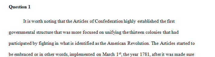 Analyze the federal government as it existed under the Articles of Confederation.