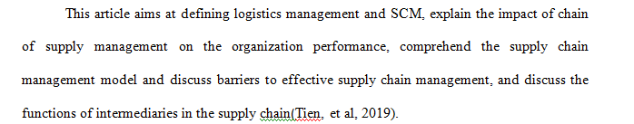 Select one article related to Supply Chain and Logistics Management