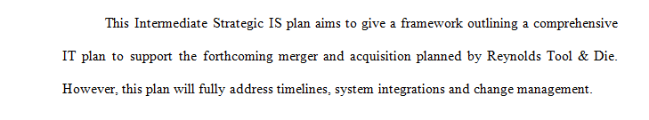 Write a 3-page intermediate strategic IS plan for Reynolds Tool & Die.